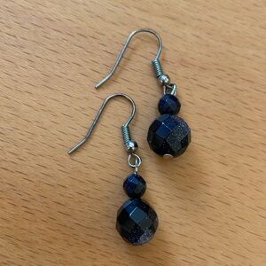 Dangling Black Beaded Earrings on Silver-Colored Hooks